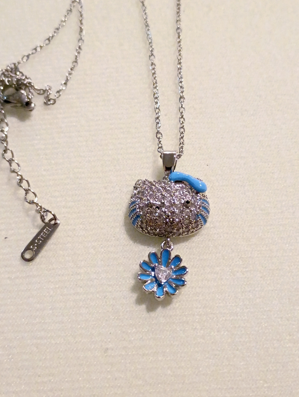 New Blue Enamel Crystal Cat Pendant Necklace - Women Jewelry